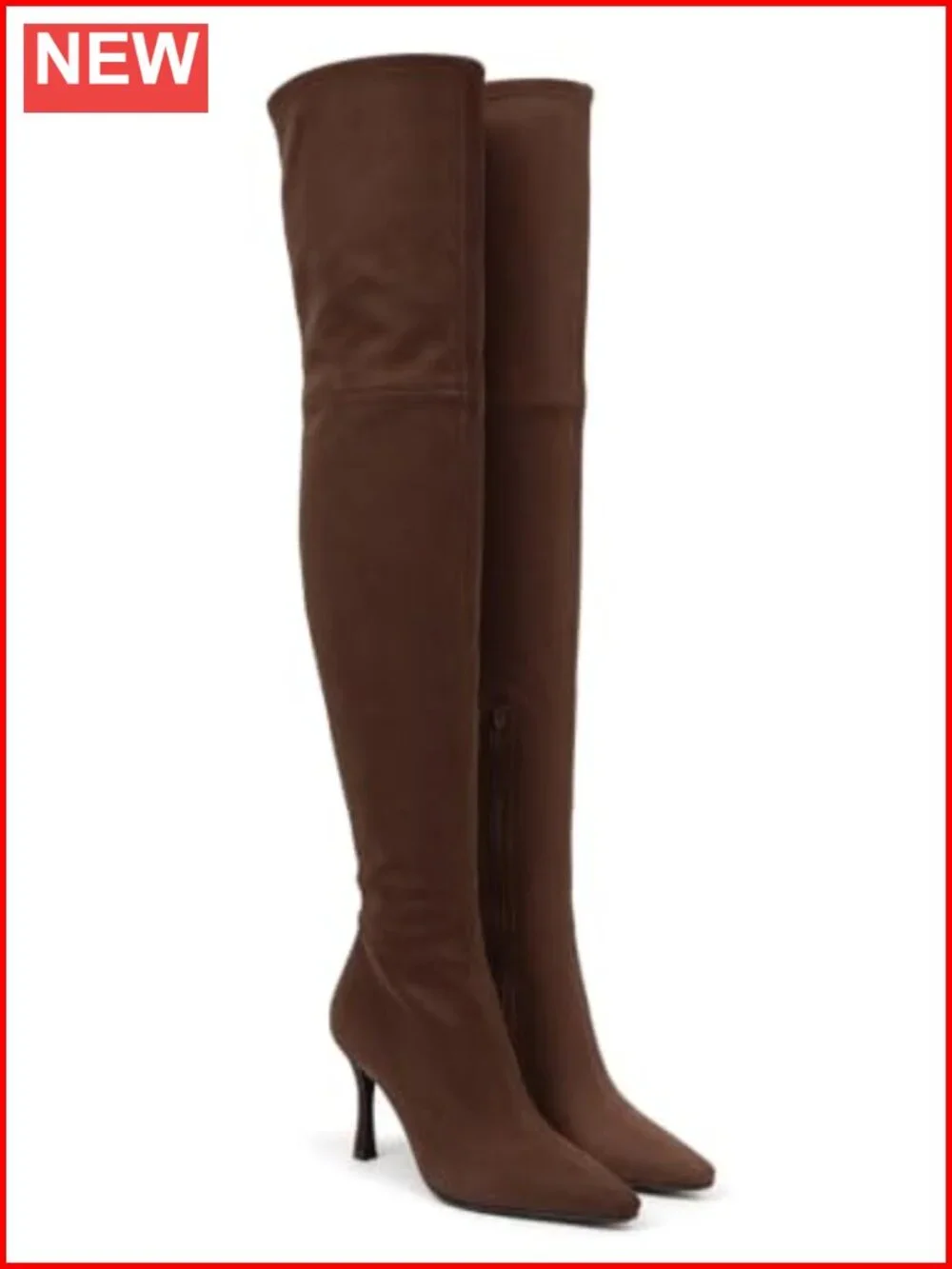 Faux Suede Over the Knee Kitten Heel Thigh High Boots Pointed Toe Zip